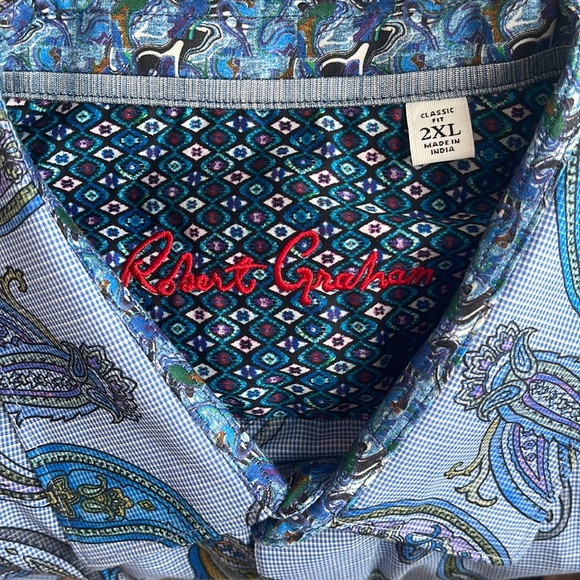 NWOT ROBERT GRAHAM ‘NOTRE DAME’ PAISLEY PRINT SHORT-SLEEVE CLASSIC FIT SHIRT … - Picture 13 of 13